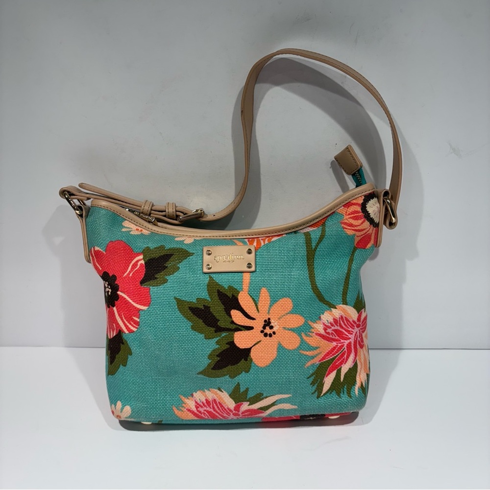 Spartina449 Daufeskie Island Teal &
Coral Natural Linen & Leather Coastal